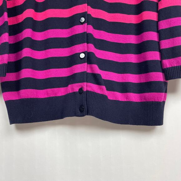 Talbots Striped Cardigan Size M Pink Yellow Navy Blue Button Down Twee Teacher - Picture 4 of 9